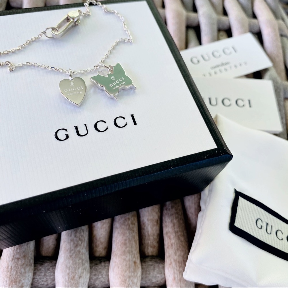 Gucci Heart & Butterfly Silver Logo Charm Bracelet - Picture 14 of 16